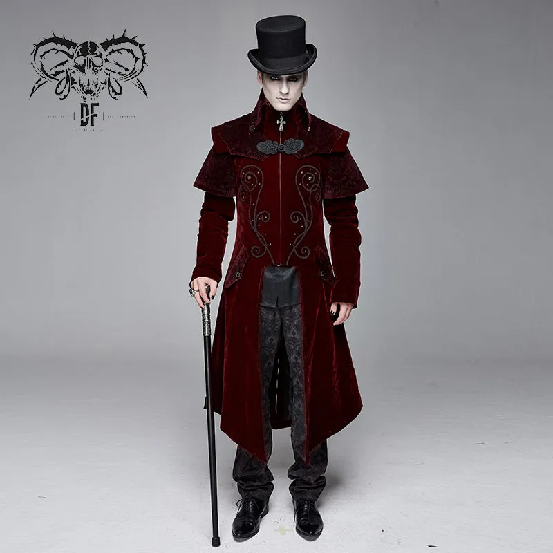 CT13402 Gorgeous gentlemen stand collar red gothic velveteen coat