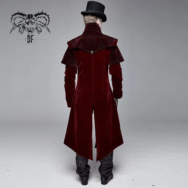 CT13402 Gorgeous gentlemen stand collar red gothic velveteen coat