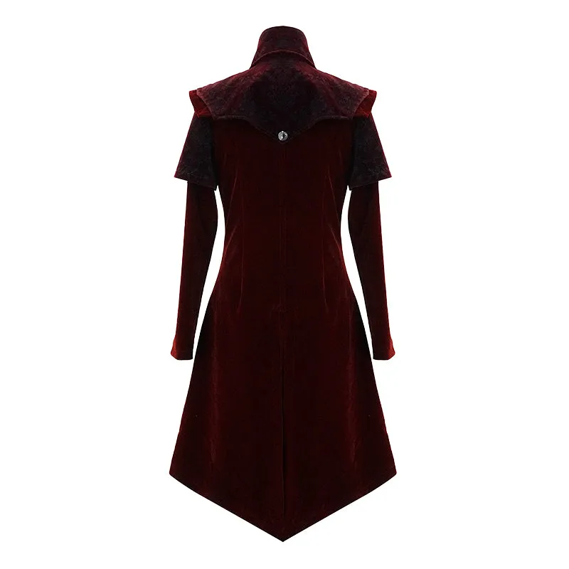 CT13402 Gorgeous gentlemen stand collar red gothic velveteen coat