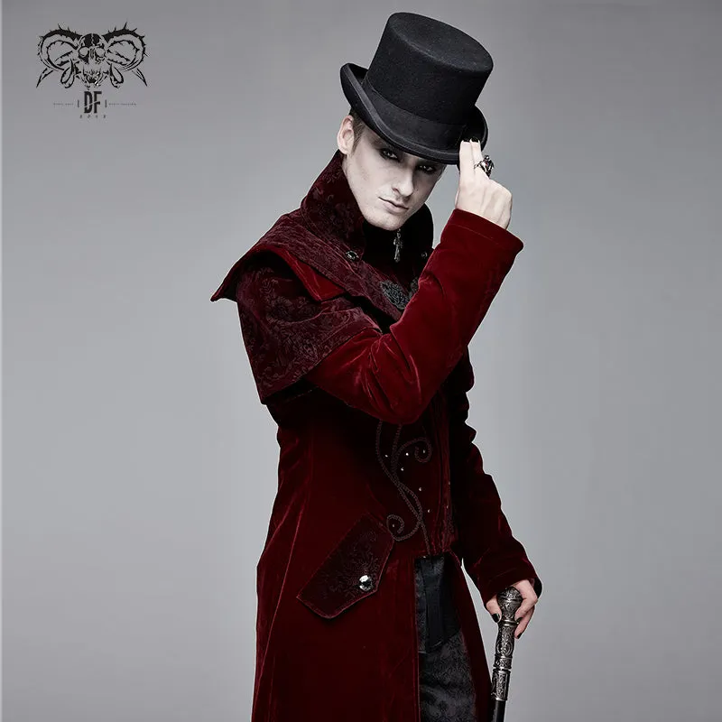 CT13402 Gorgeous gentlemen stand collar red gothic velveteen coat