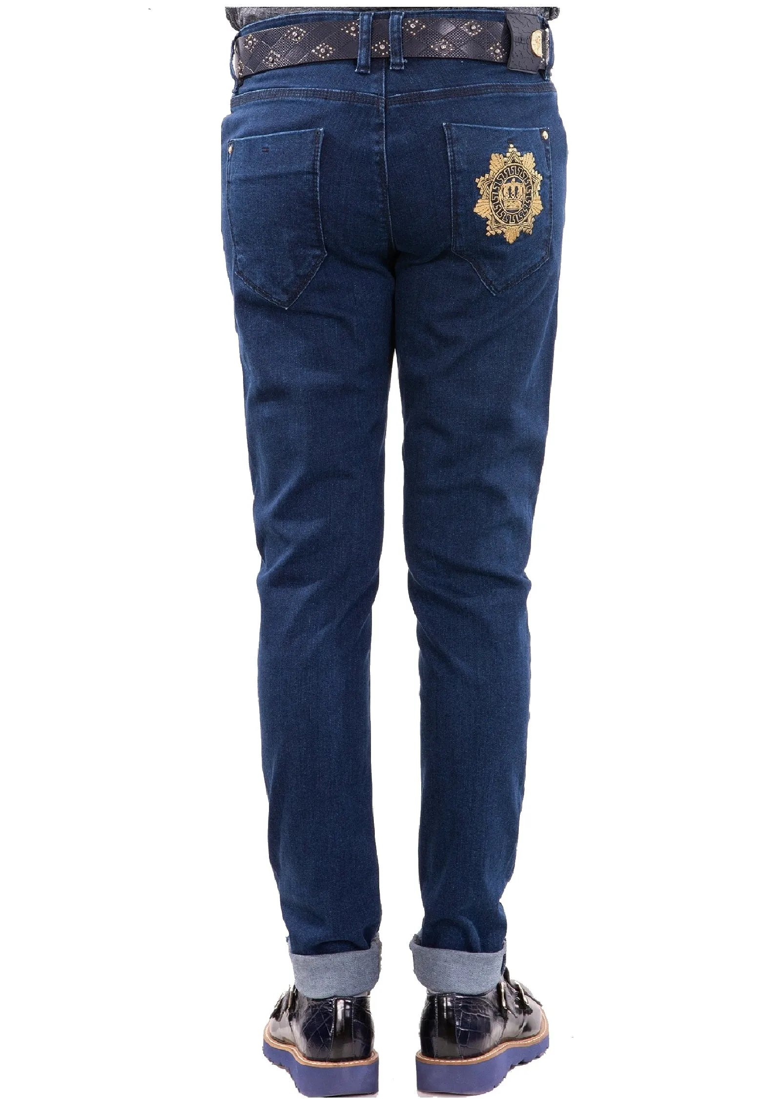 Dark Blue Gold Embroidery Jeans