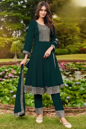 Deep Green Embellished Premium Silk Anarkali Set