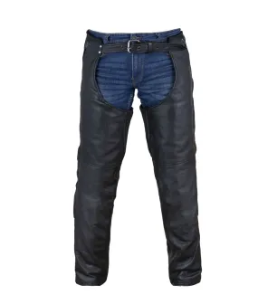 Dream Apparel Black Multi-Pocket Naked Cowhide Leather Chaps With Zipout liner