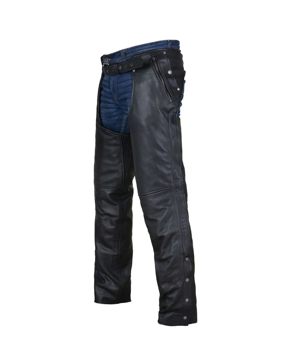 Dream Apparel Black Multi-Pocket Naked Cowhide Leather Chaps With Zipout liner