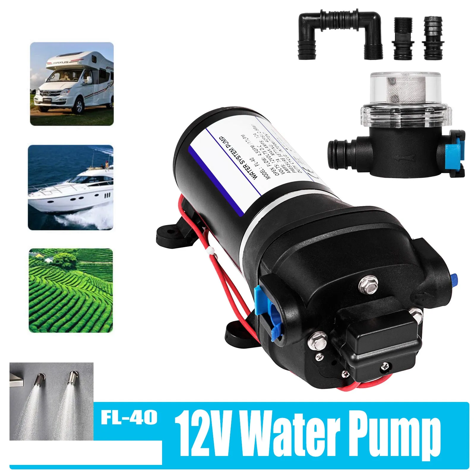 Durable 12V High Pressure Water Pump 17LPM - Caravan, Boat, Camp