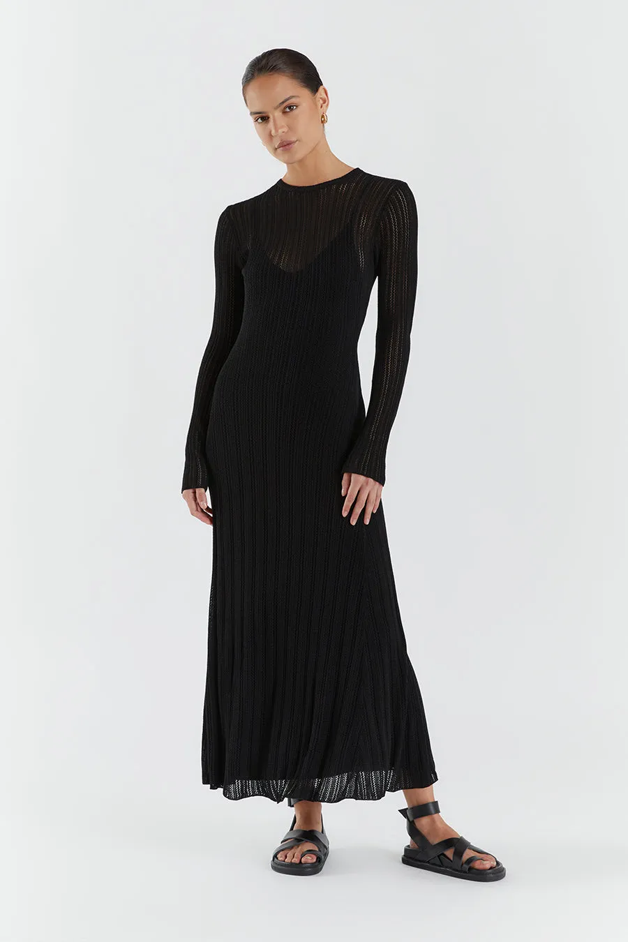 ESTELLA BLACK KNIT MIDI DRESS