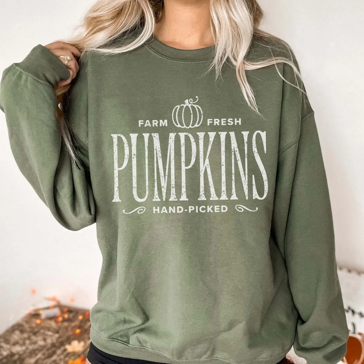 Farm Fresh Pumpkins Hand Picked Wholesale Graphic Sweatshirt - Quick Shipping