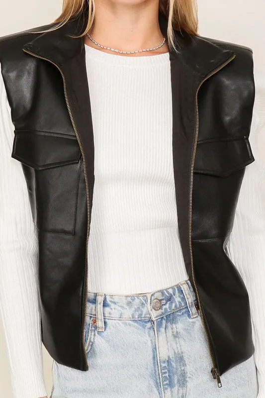 Farrah Faux Leather Zip Vest