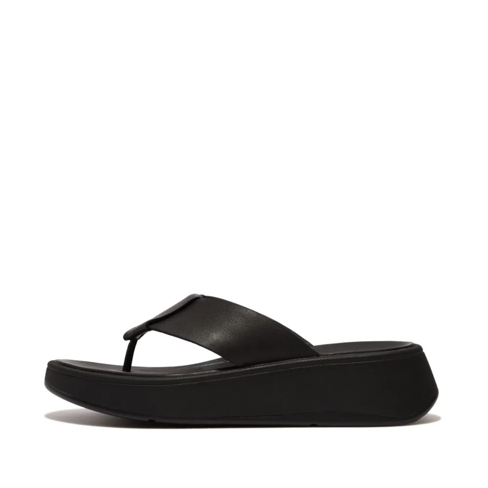 FitFlop F-mode Folded-Leather Flatfrom Toe-Post Sandals Black