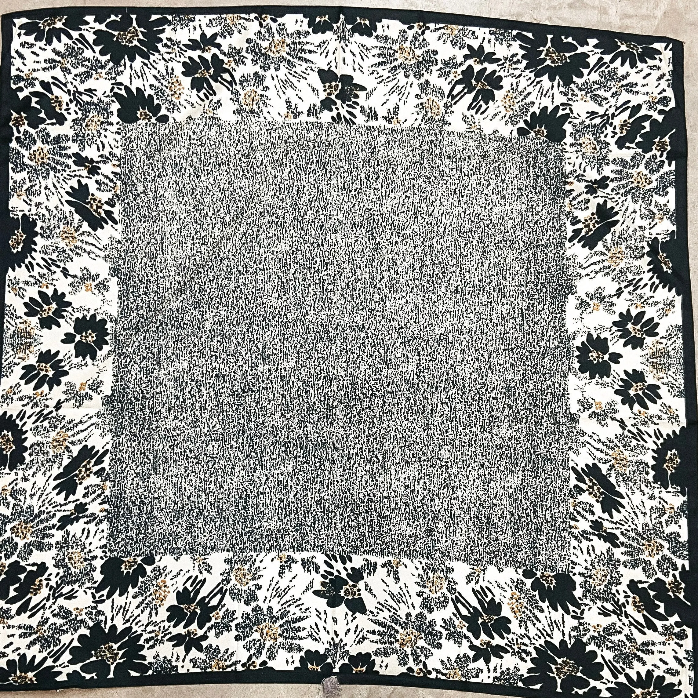 Floral Print Square Scarf in Ivory and Black