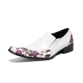 Flower Pattern Square Toe Loafers for Men