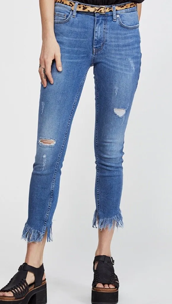 Free People Great Heights Frayed Skinny Worn Indigo