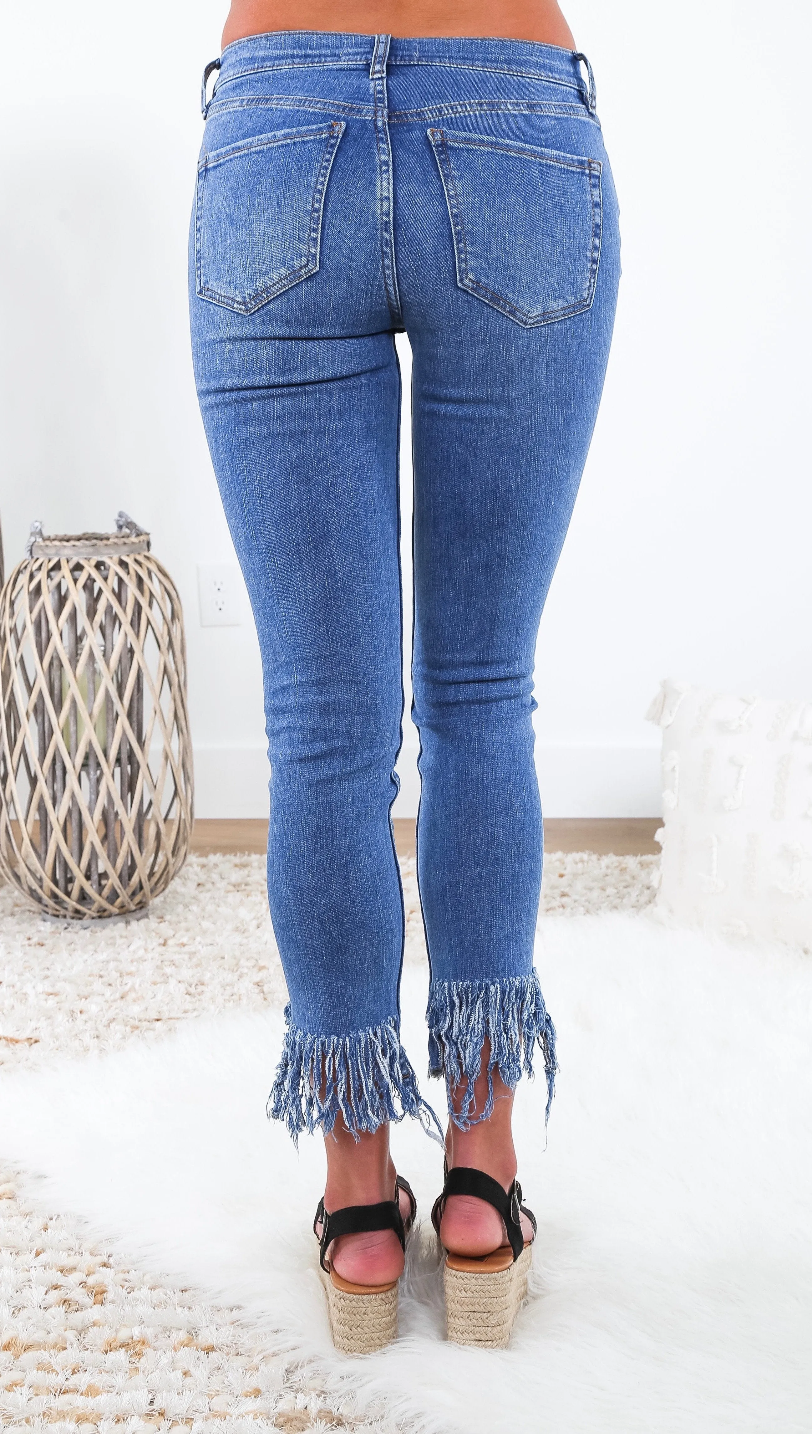 Free People Great Heights Frayed Skinny Worn Indigo