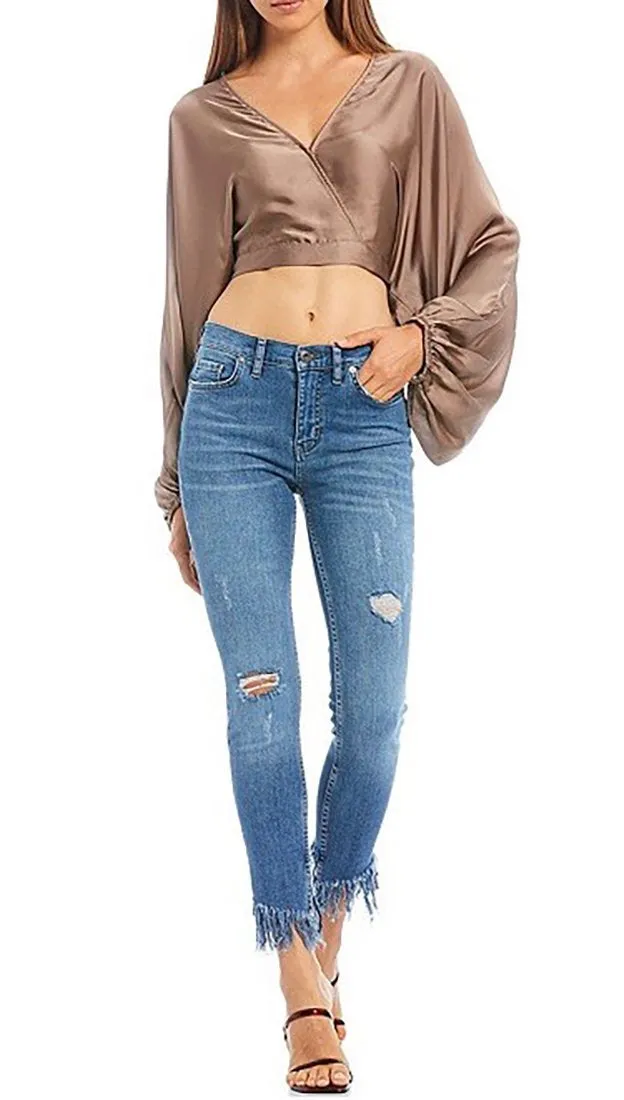 Free People Great Heights Frayed Skinny Worn Indigo