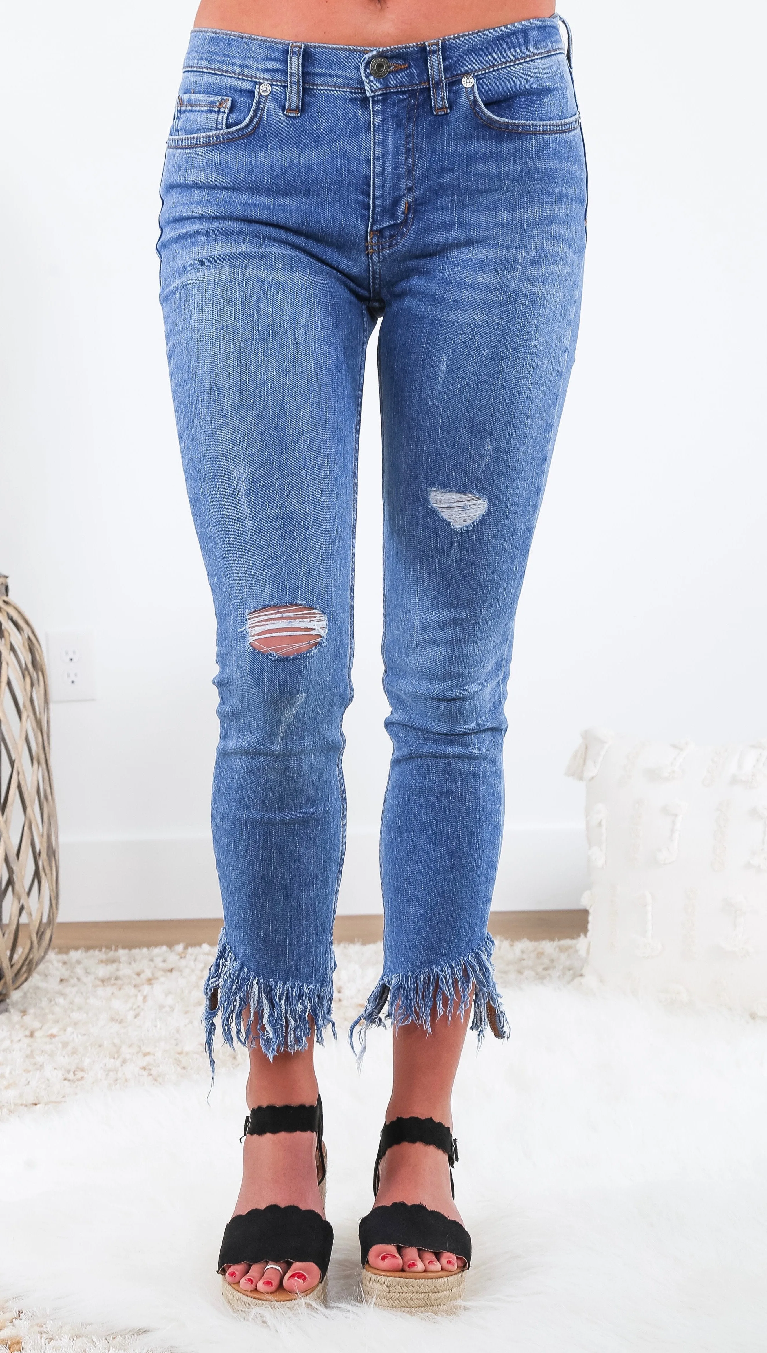 Free People Great Heights Frayed Skinny Worn Indigo