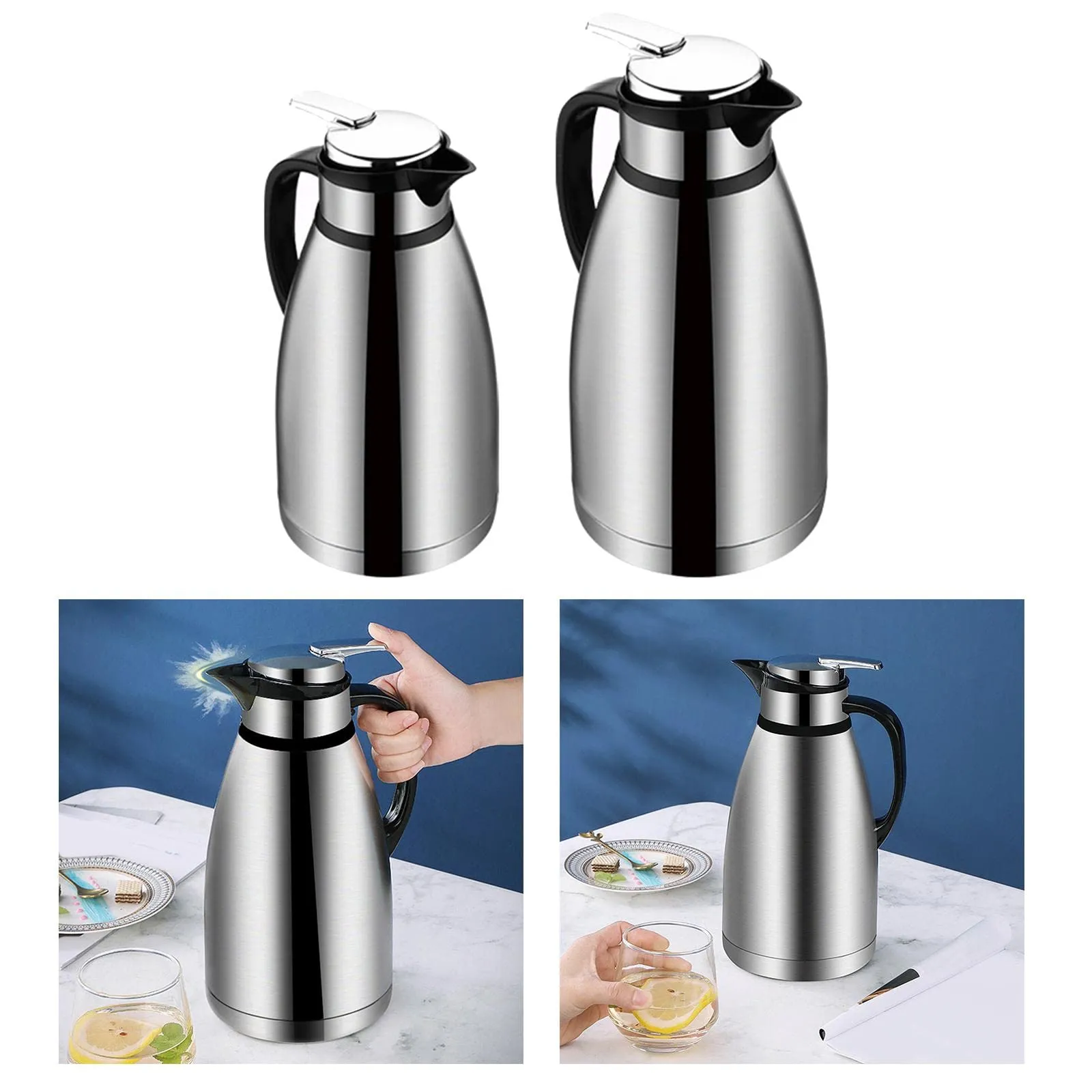 GAH Vacuum Insulation Thermos Durable Stainless Steel for Tea Office Conference 2L