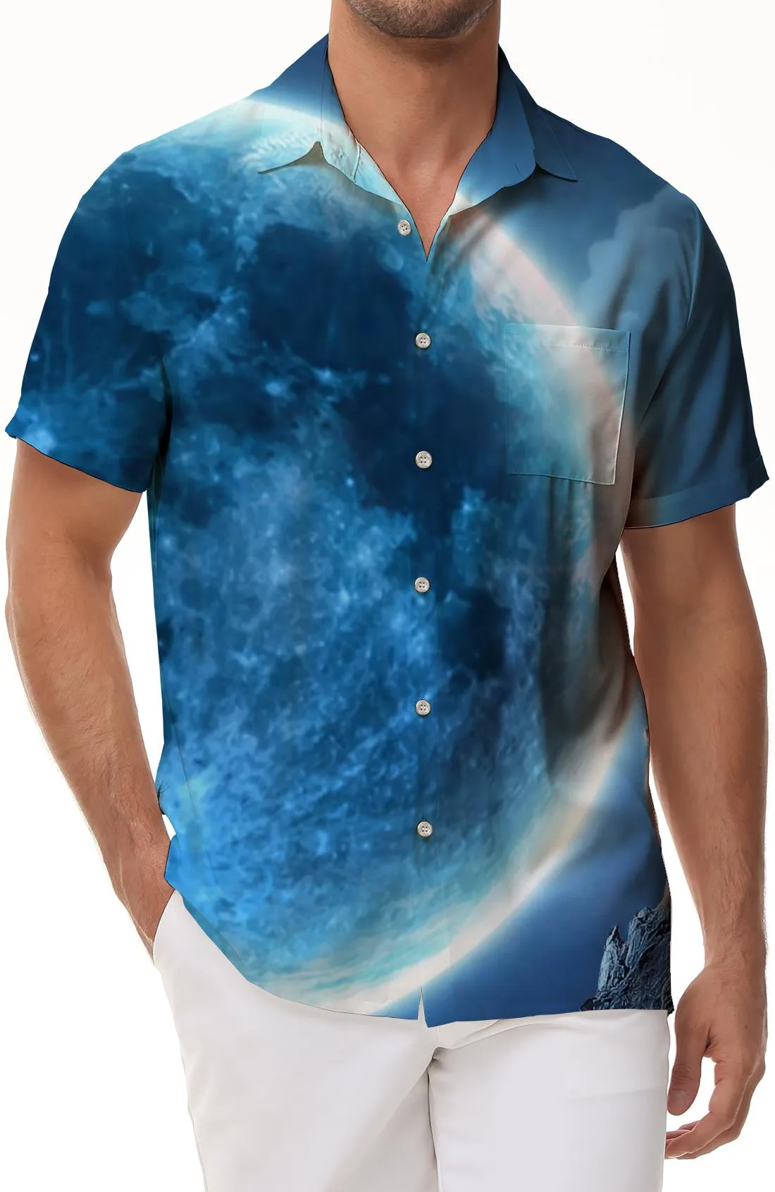 Galaxy Casual Hawaiian Button Lapel Men's Everyday Print Shirt Short Sleeve Beachwear