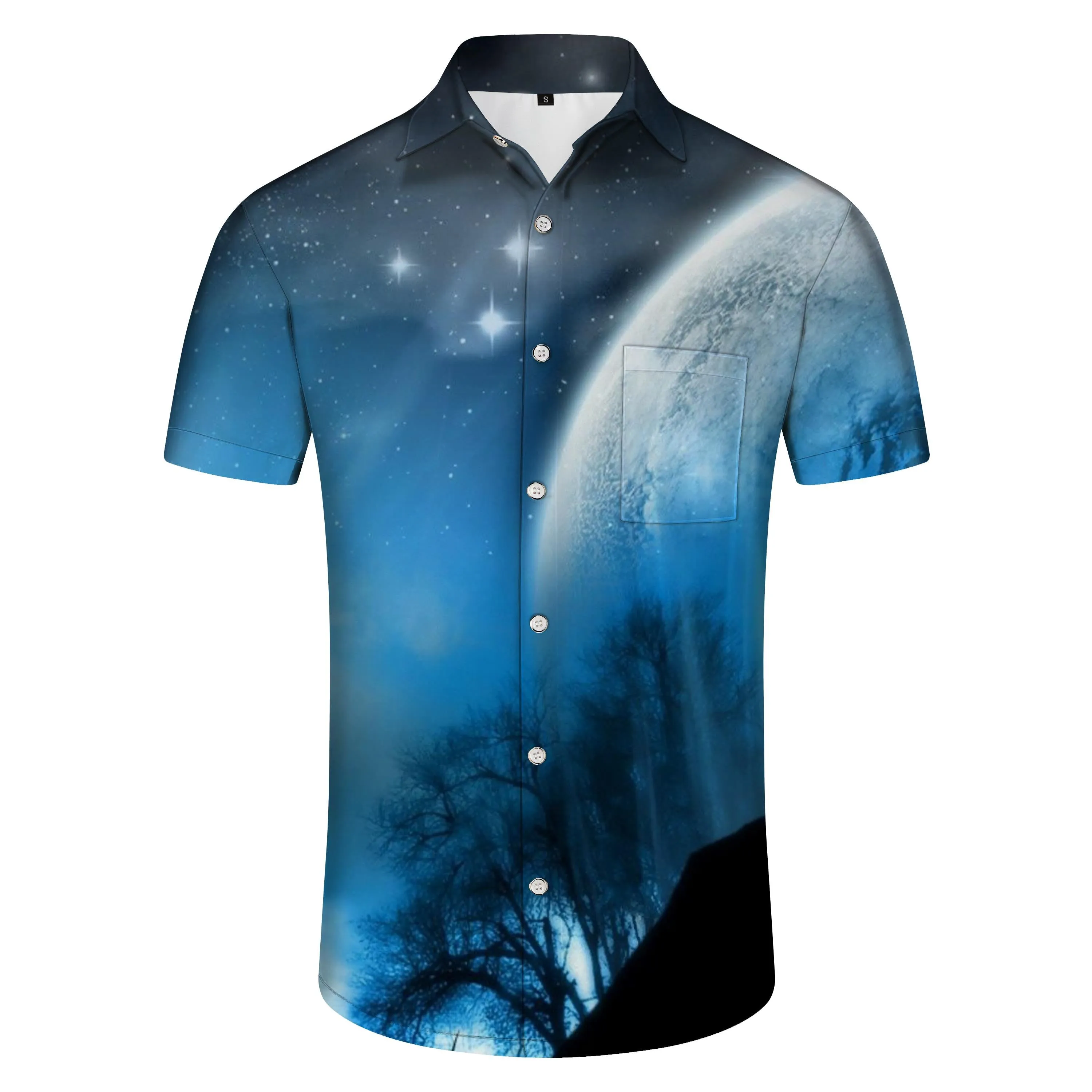 Galaxy Casual Hawaiian Button Lapel Men's Everyday Print Shirt Short Sleeve Beachwear