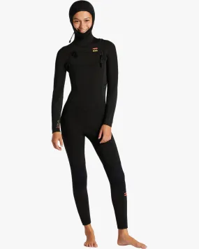 Girls 5/4mmn Synergy Hooded Chest Zip Wetsuit - Wild Black