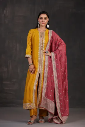 Golden Yellow Embellished Premium Silk Anarkali Set