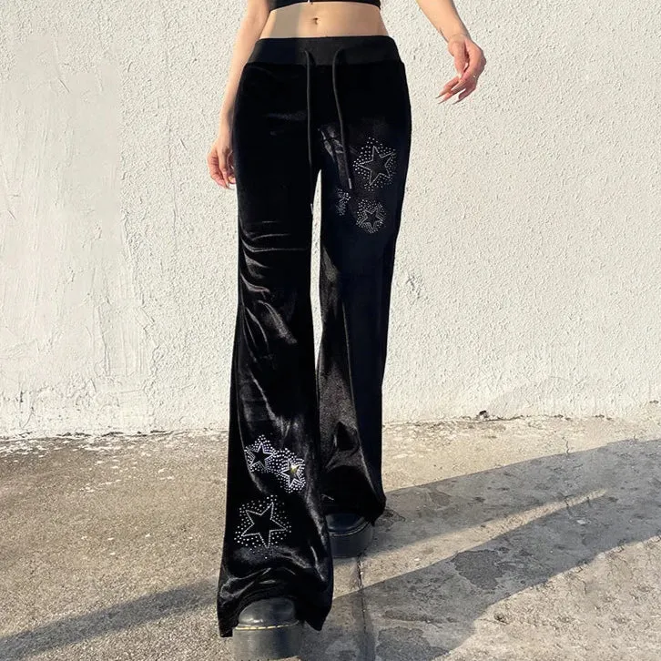 Gothic Velvet Dark Cyber Punk Low Waist  Pants For Women