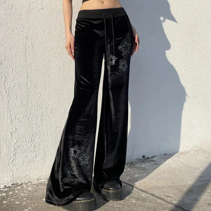 Gothic Velvet Dark Cyber Punk Low Waist  Pants For Women