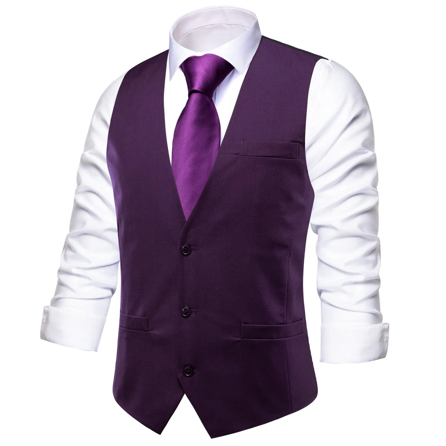 Grape Purple Solid Splicing Jacquard Men's Vest