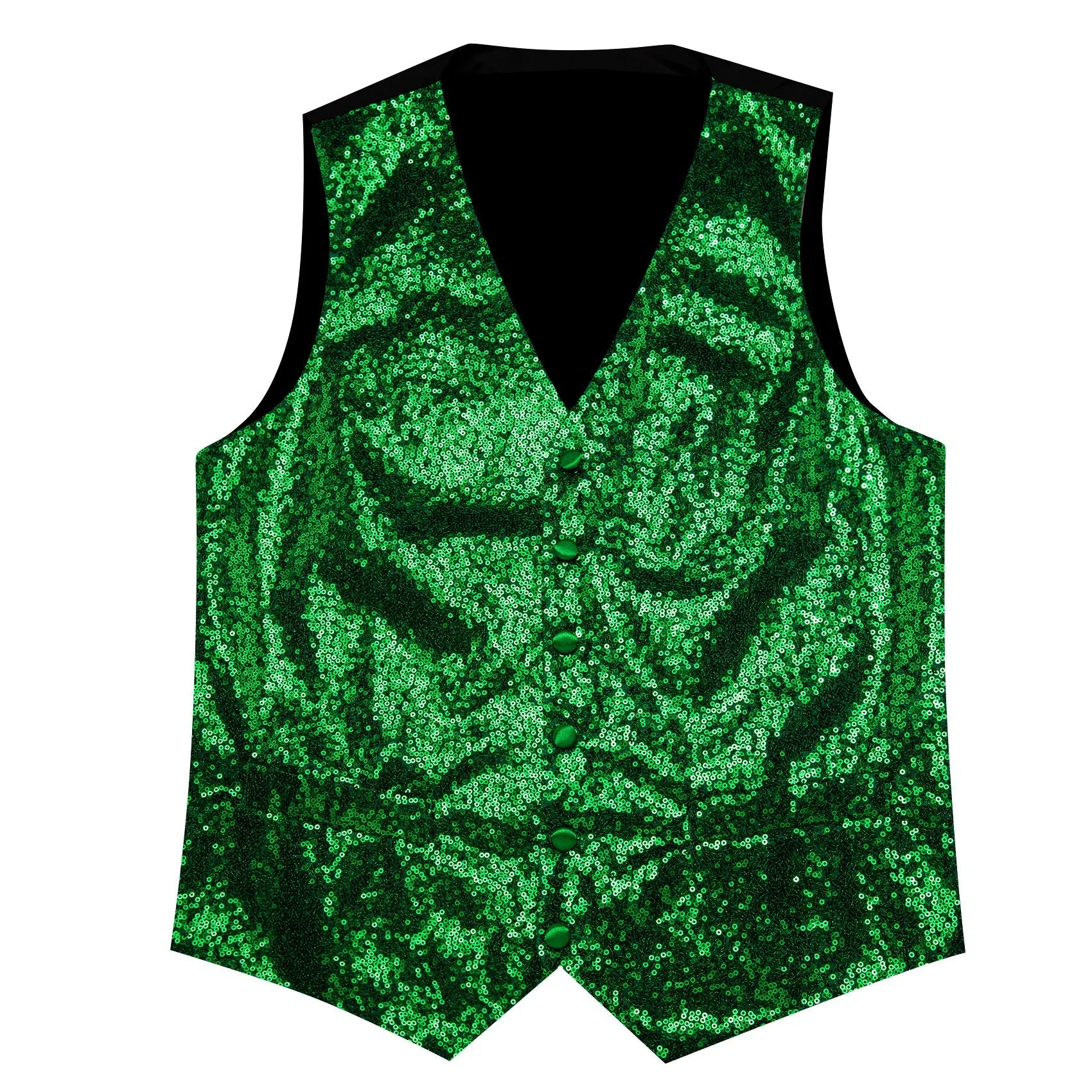 Green Sequins Silk Men's Vest Hanky Cufflinks Bow Tie Set