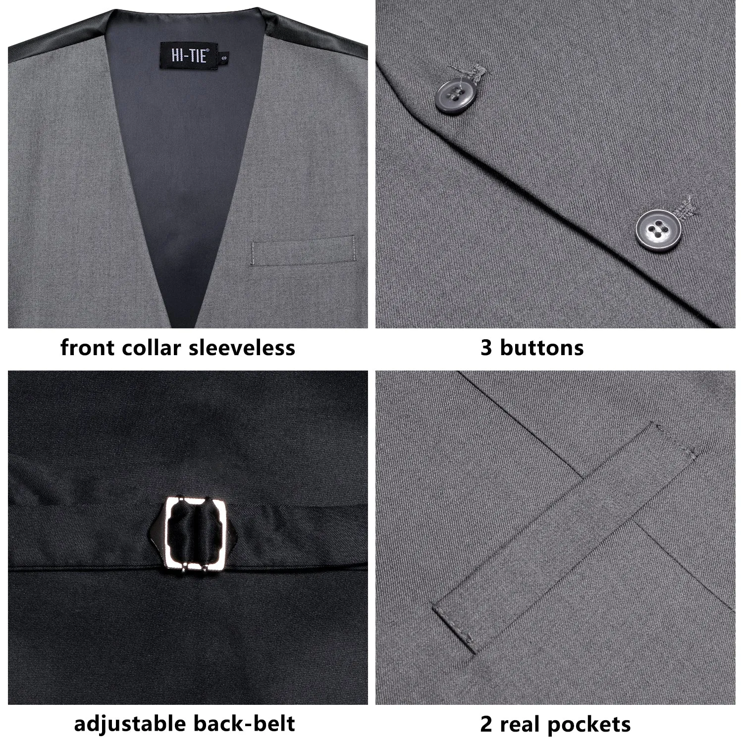 Grey Solid Silk Men's Single Vest Waistcoat