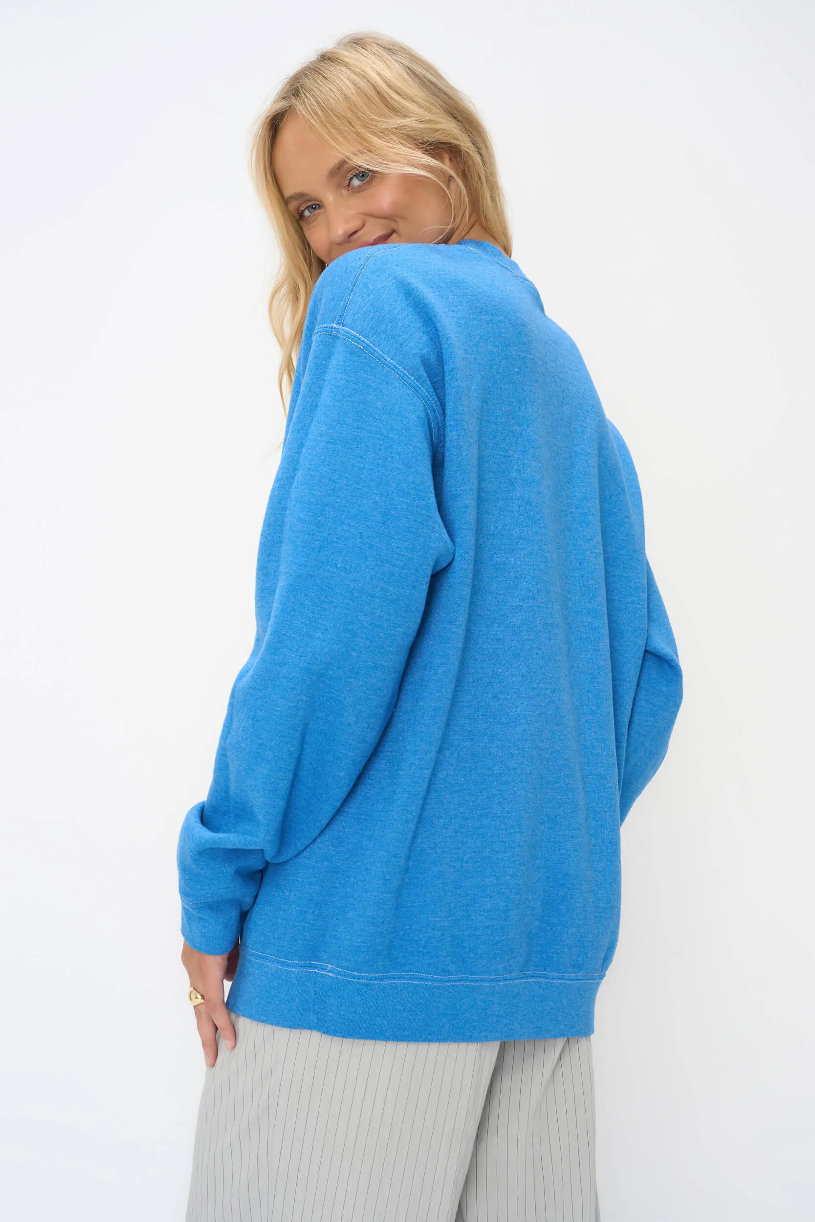 Heart Eyes Embroidered Oversized Sweatshirt - Palace Blue