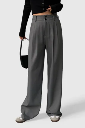 High Waisted Trousers with Two Buttons - Grey