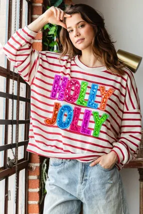 Holly Jolly Sequin Patch in an Oversized Sweatshirt