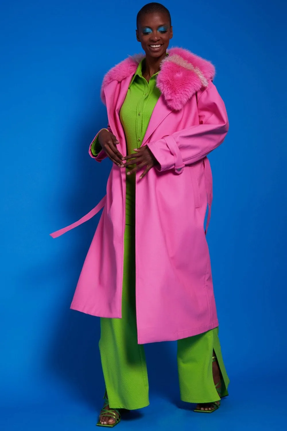 Hot Pink Eco Leather Trench Coat