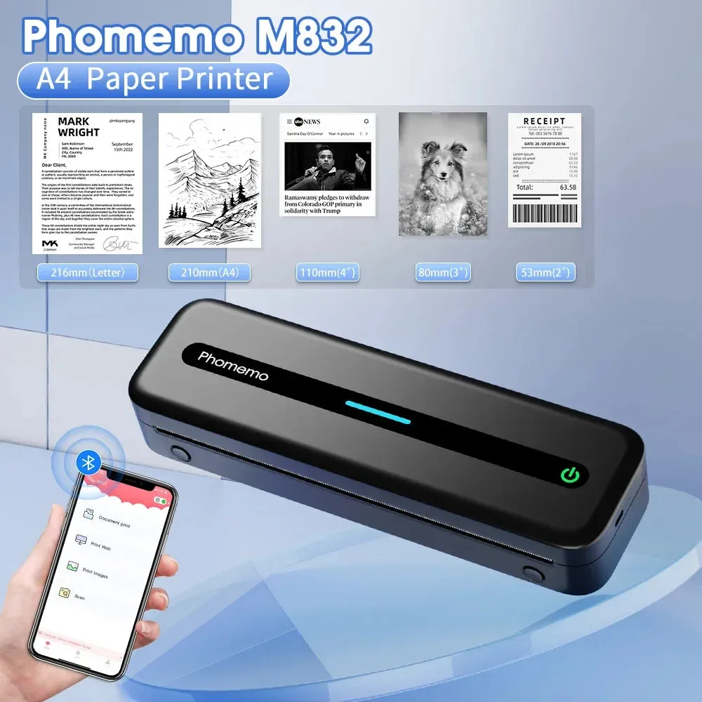 Inkless M832 Portable Wireless Bluetooth Thermal Printer