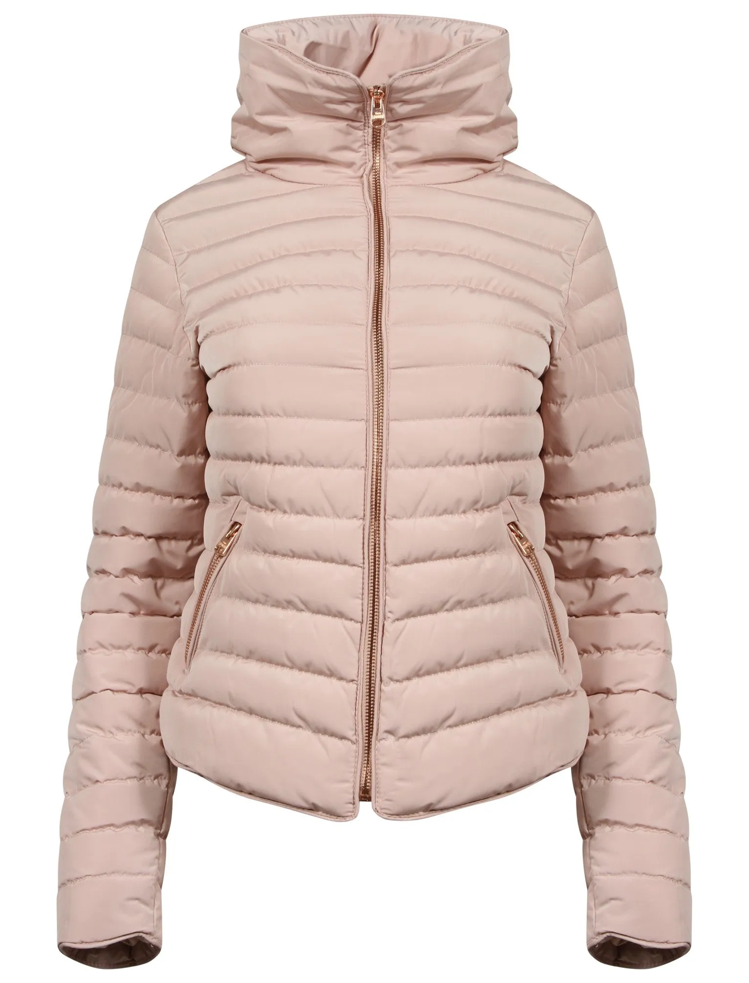 Jenny Funnel Neck Quilted Jacket in Blush Pink - Tokyo Laundry