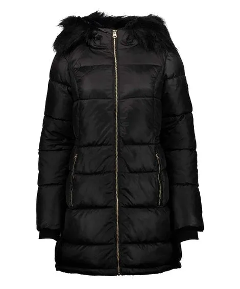 Jessica Simpson | Black Faux Fur-Trim Long Puffer Coat - Women & Plus