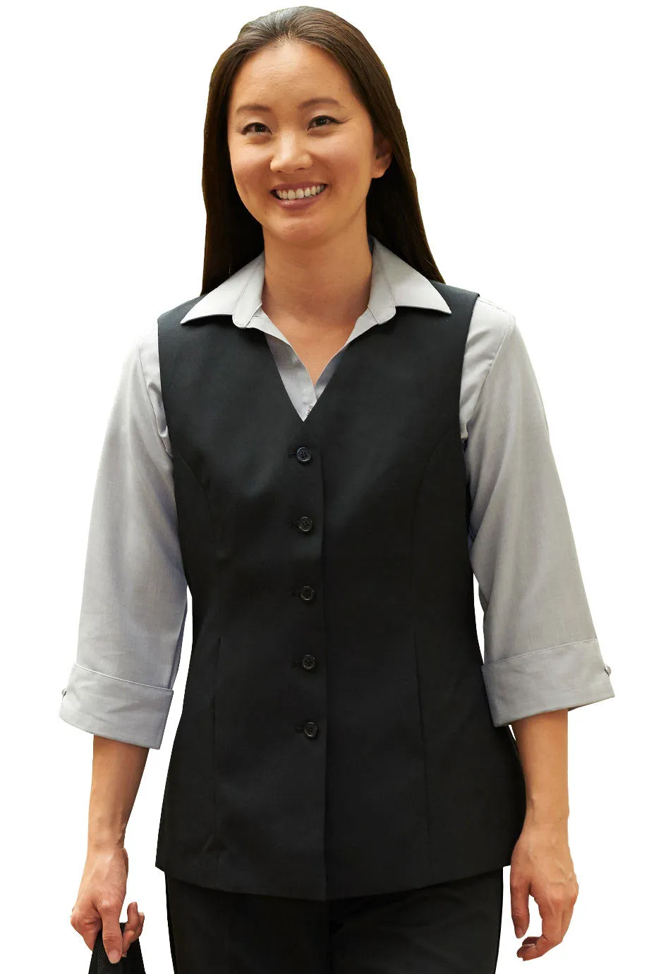 Ladies' Black Essential Polyester Vest (6 Buttons)