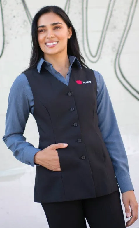 Ladies' Black Essential Polyester Vest (6 Buttons)