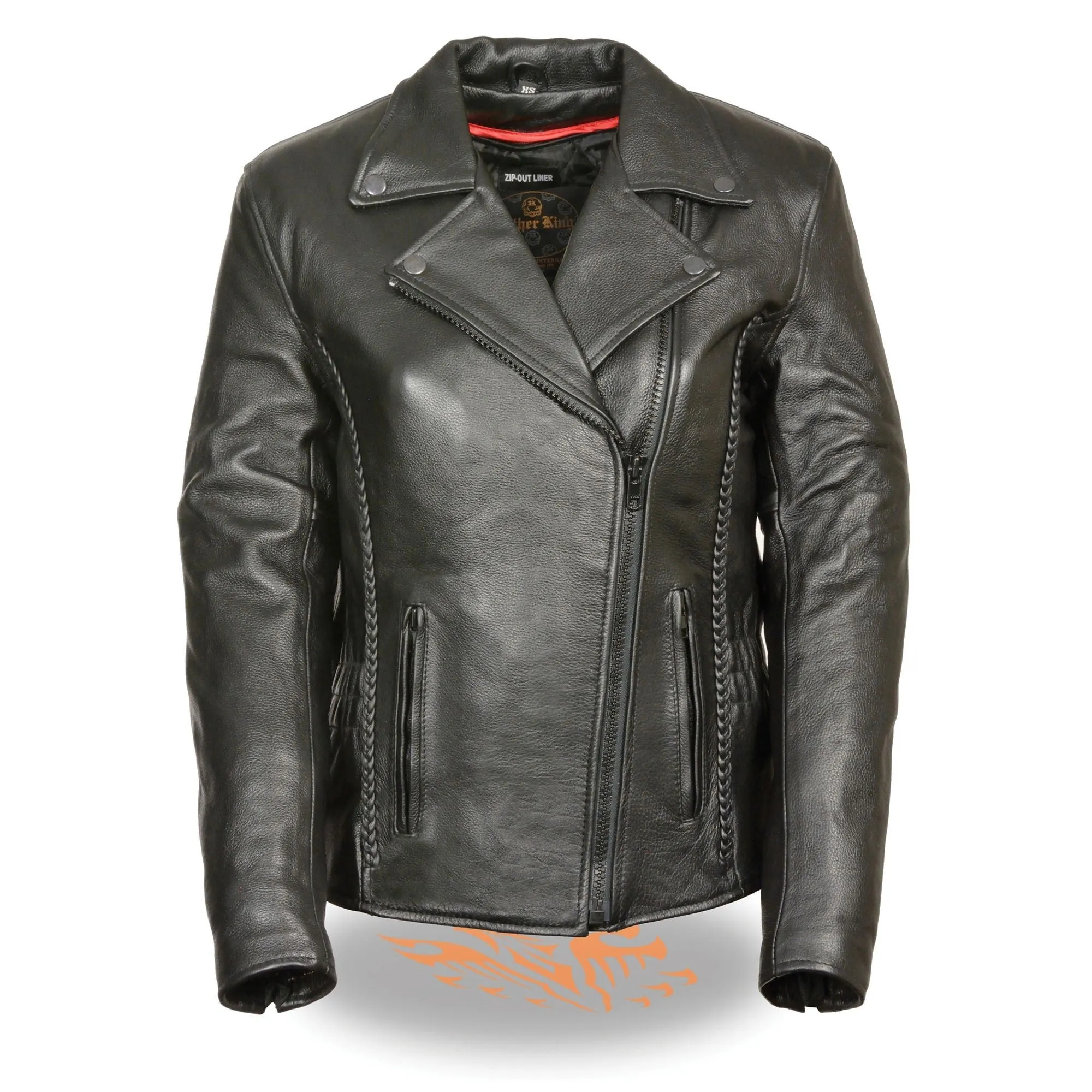 Ladies leather Jacket with Braid & Stud Back Detailing