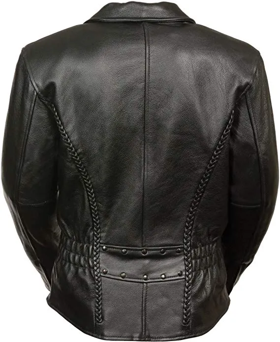 Ladies leather Jacket with Braid & Stud Back Detailing