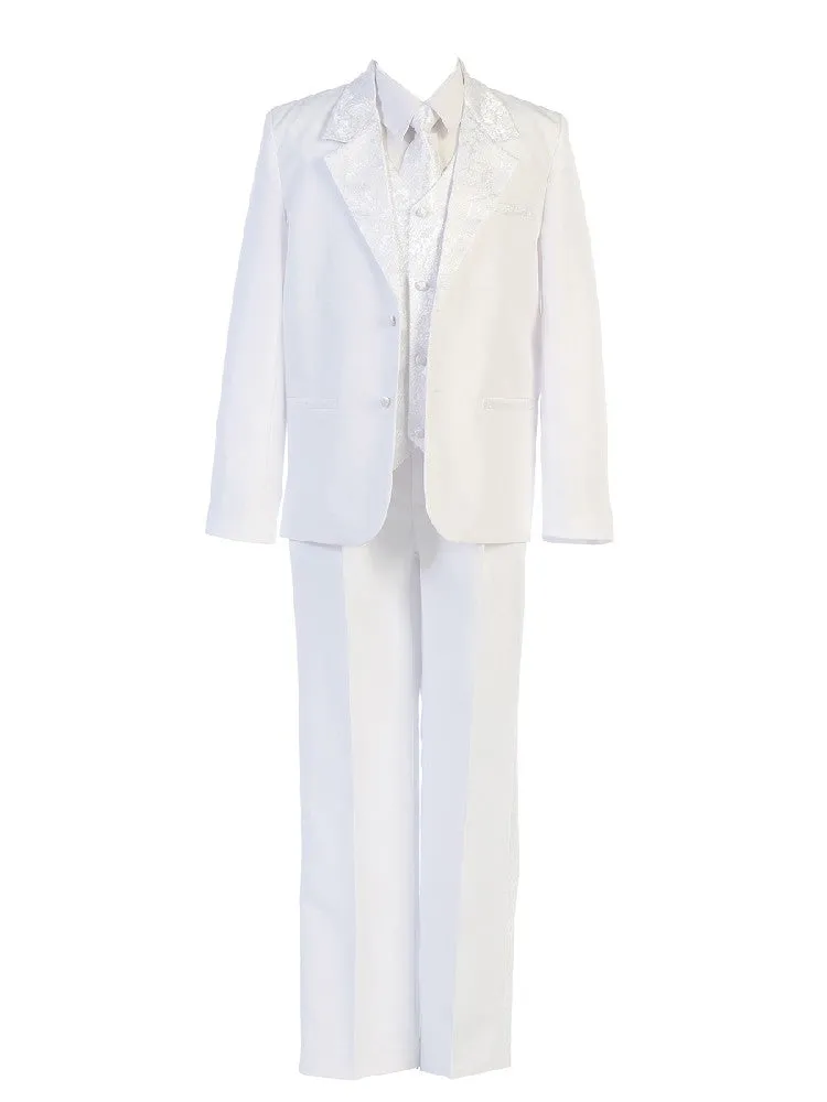 Little Boys White Brocade Jacket Pants Vest Tie Shirt Suit 2T-7