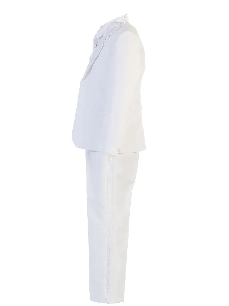 Little Boys White Brocade Jacket Pants Vest Tie Shirt Suit 2T-7