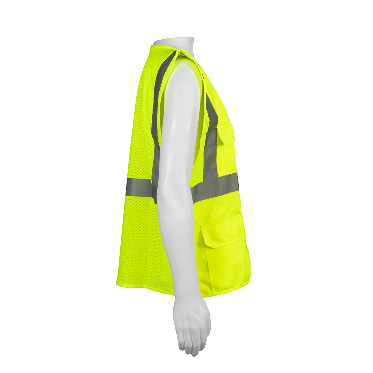 LV2-FSMB ANSI 107-2020 Type R CLASS 2 Front Solid Mesh Back 4-Pocket Safety Vests