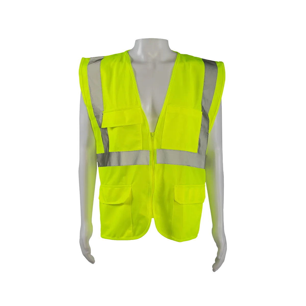 LV2-FSMB ANSI 107-2020 Type R CLASS 2 Front Solid Mesh Back 4-Pocket Safety Vests