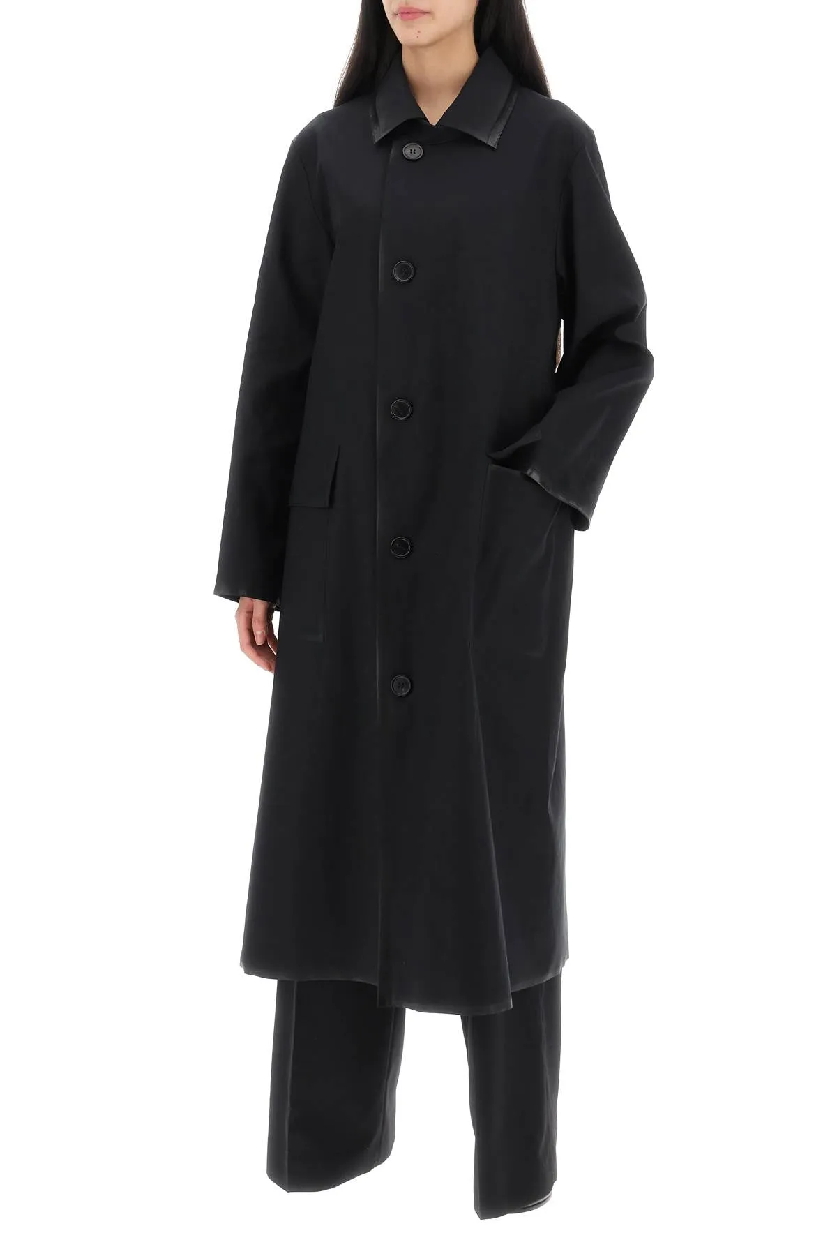 Maison Margiela Cotton Coat With Laminated Trim Details