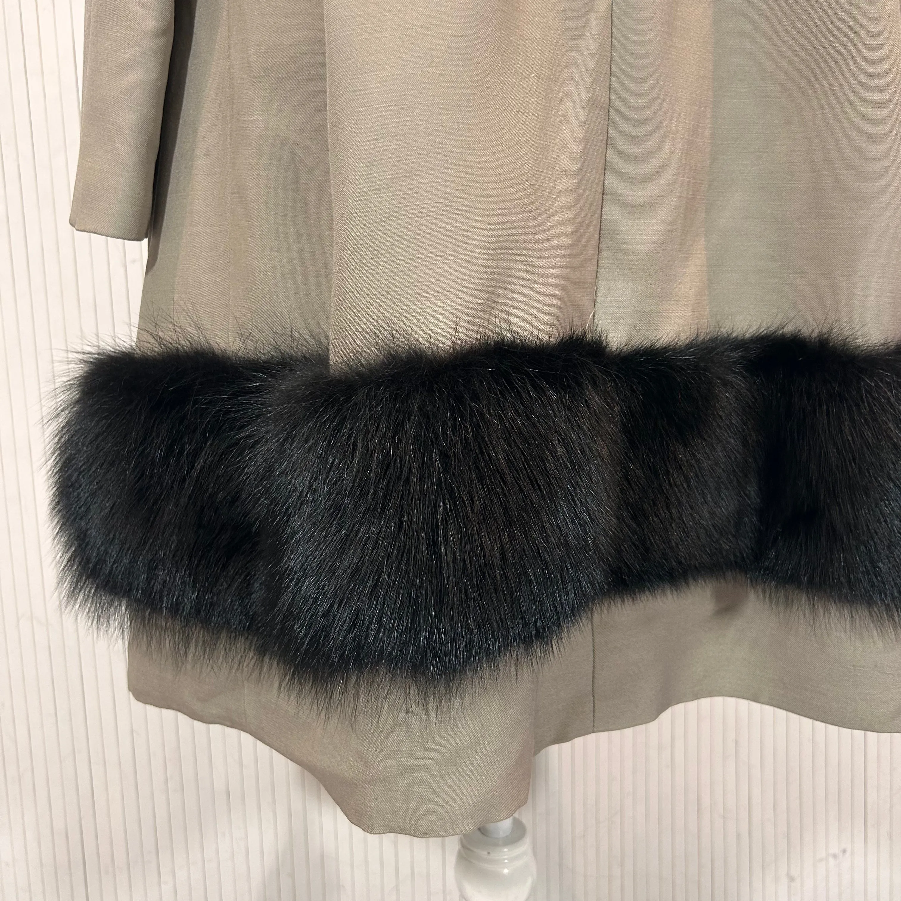 Marni Limestone Wool & Silk Coat with Fur Trim XS/S