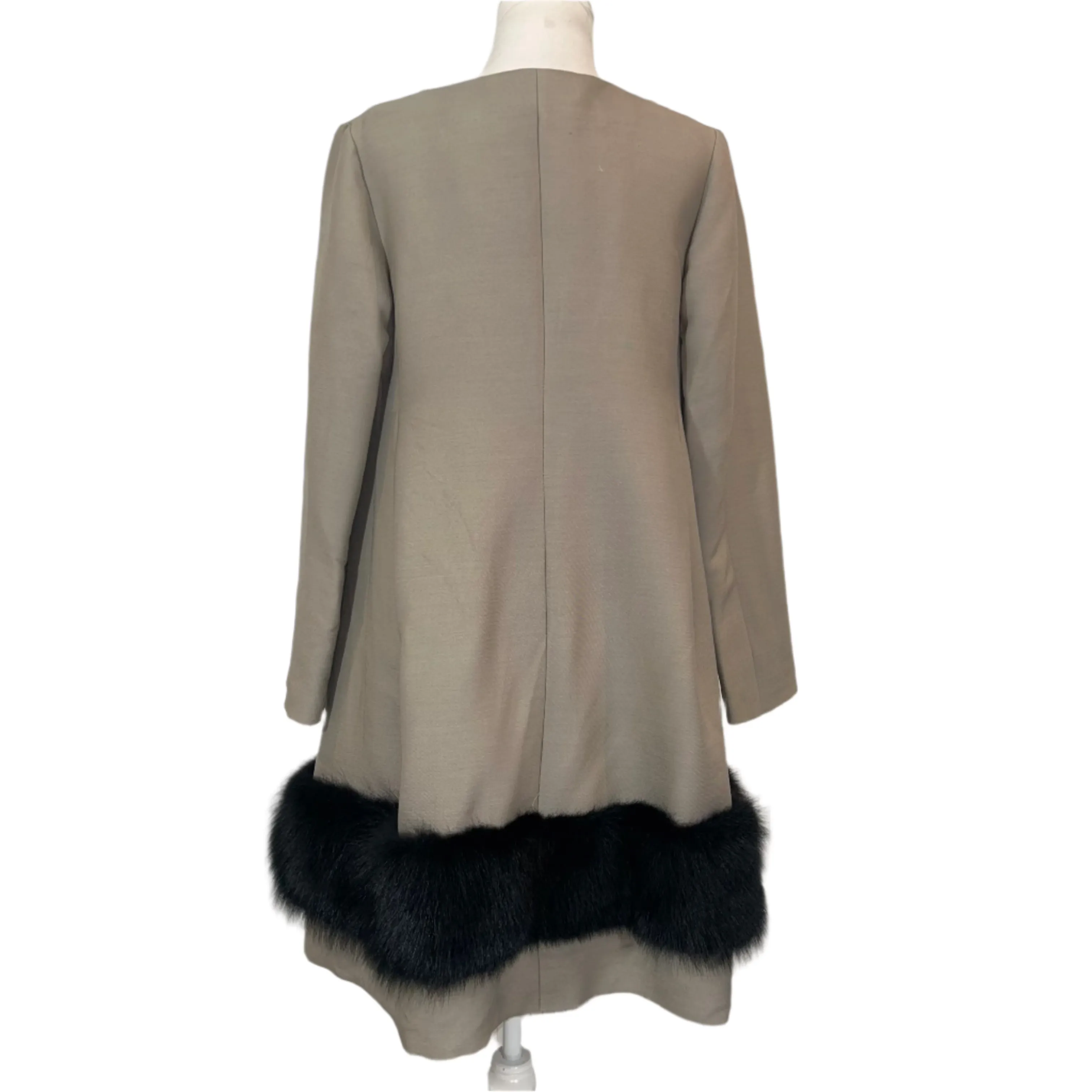 Marni Limestone Wool & Silk Coat with Fur Trim XS/S