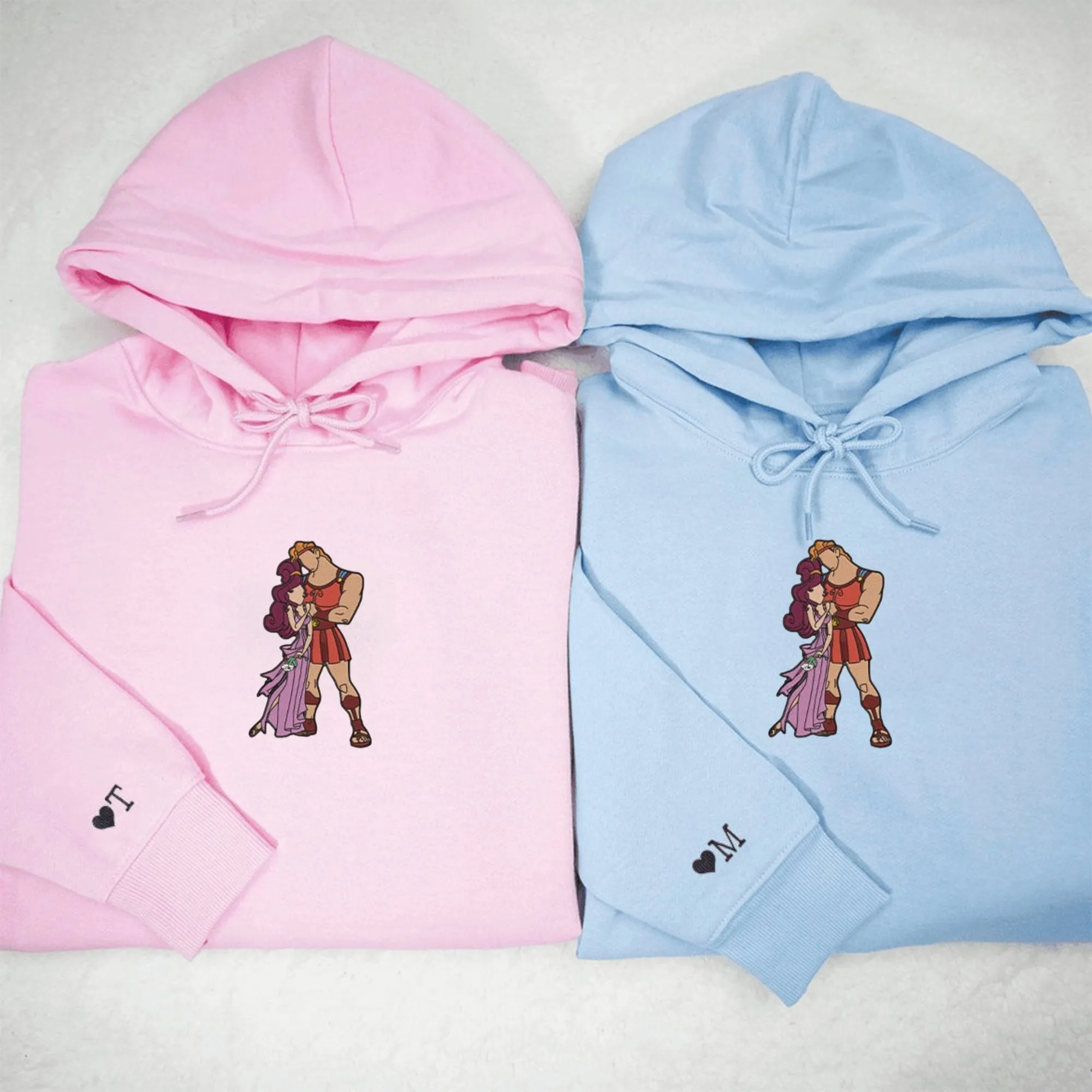 Matching Hercules and Megara Cartoon Couple Embroidered Couple Hoodies – Greek Mythology Love