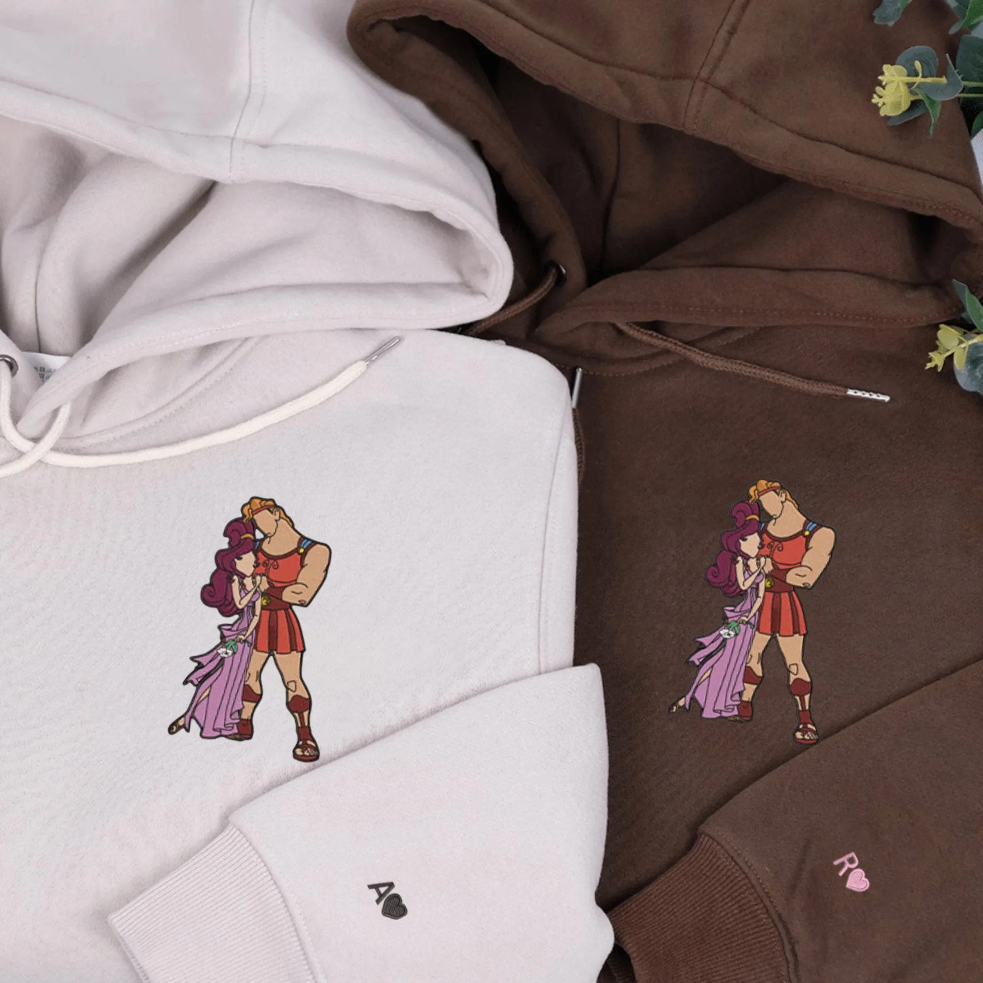 Matching Hercules and Megara Cartoon Couple Embroidered Couple Hoodies – Greek Mythology Love