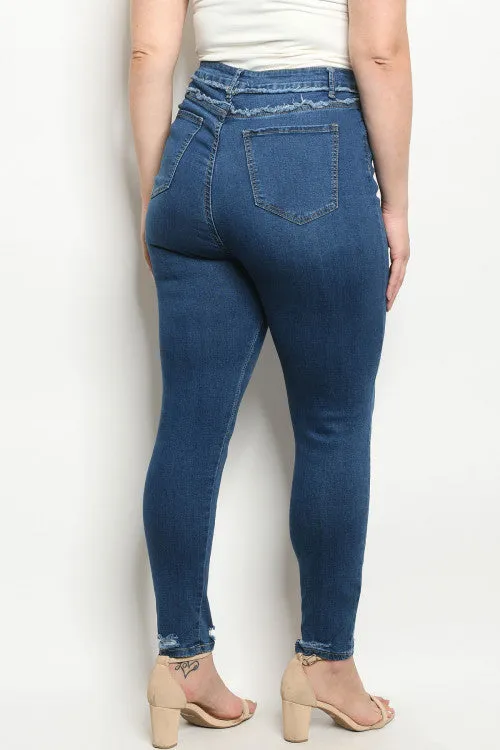 Medium Blue Distressed Denim Plus Size Skinny Jeans